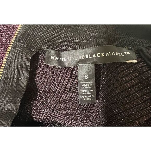 White House Black Market Tight Knit Sparkly Mock Neck Purple/Black Tunic Sweater - Picture 9 of 11